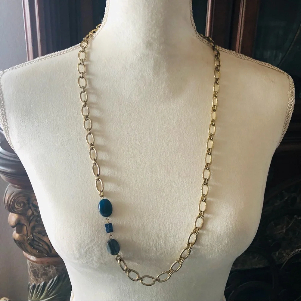 Handcrafted recycled material sodalite natural stone accent necklace